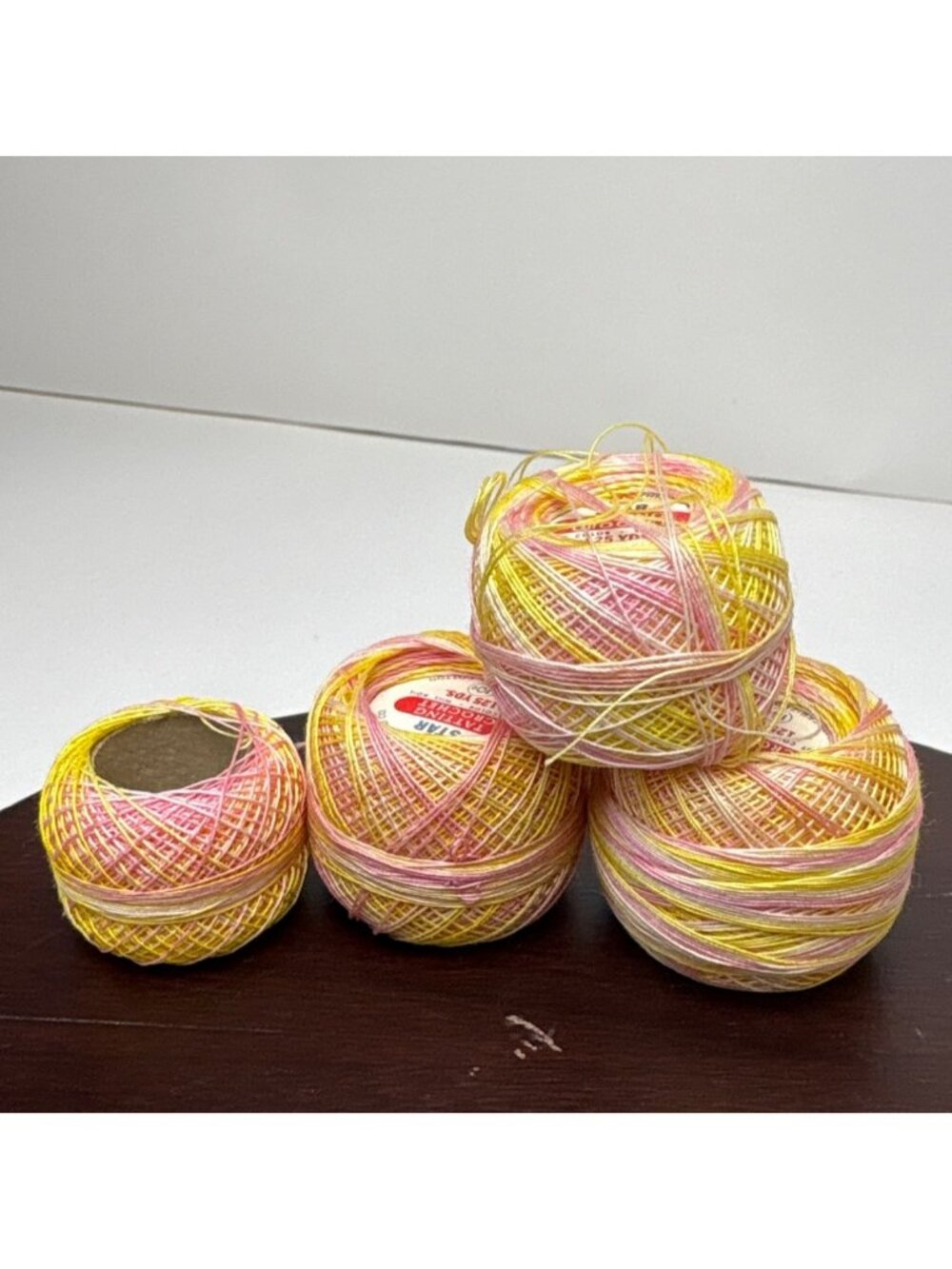 American Thread Co Star Tatting Crochet Thread 4 Balls Pink & Yellow